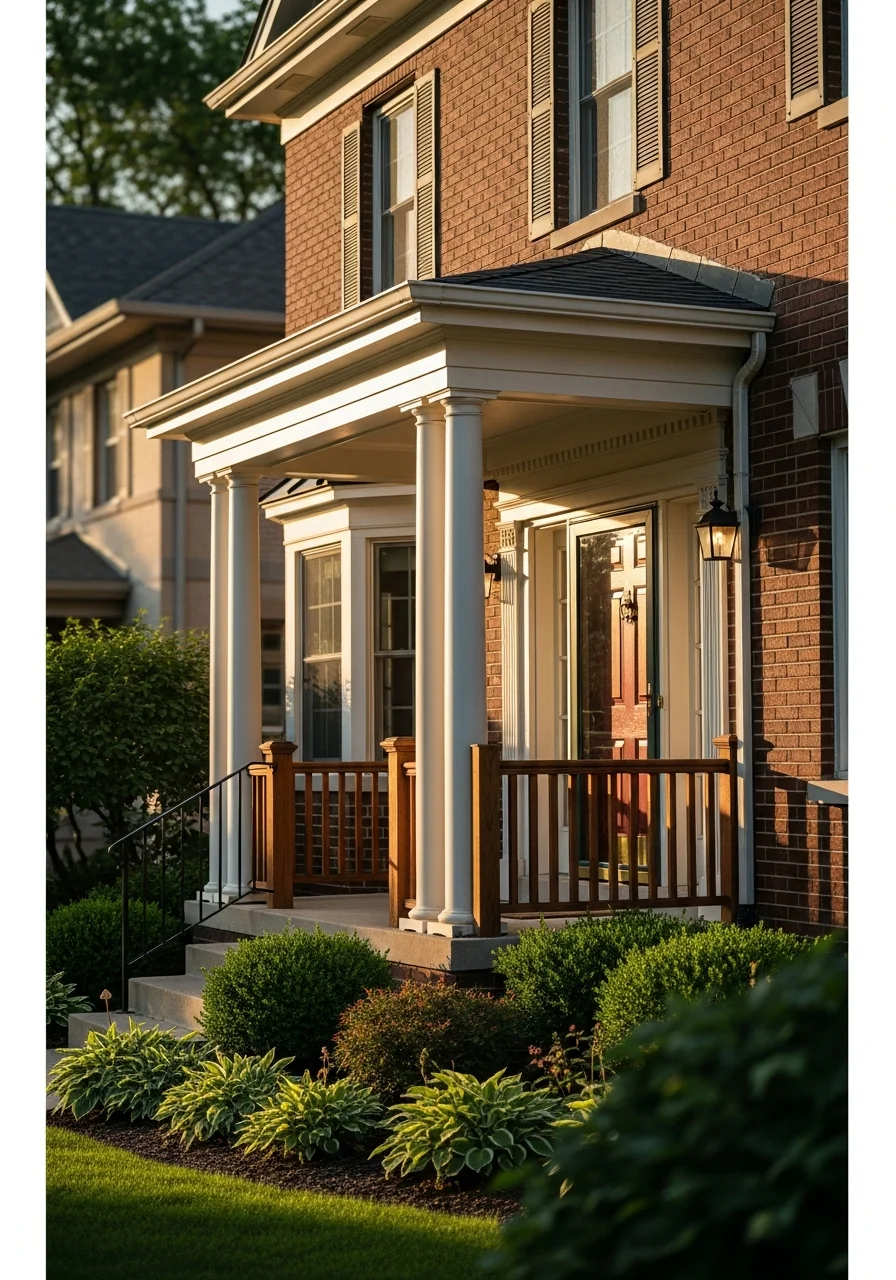 Close-up of a Burbank home's front entrance with landscaping and welcoming porch detail.