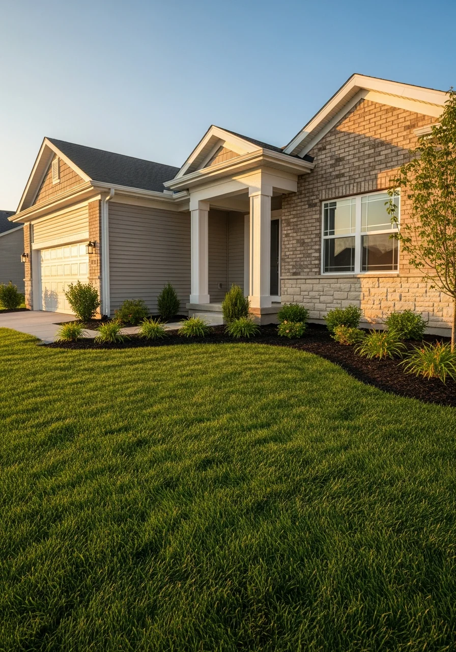 New Lenox home exterior showcasing modern design and well-maintained property grounds.