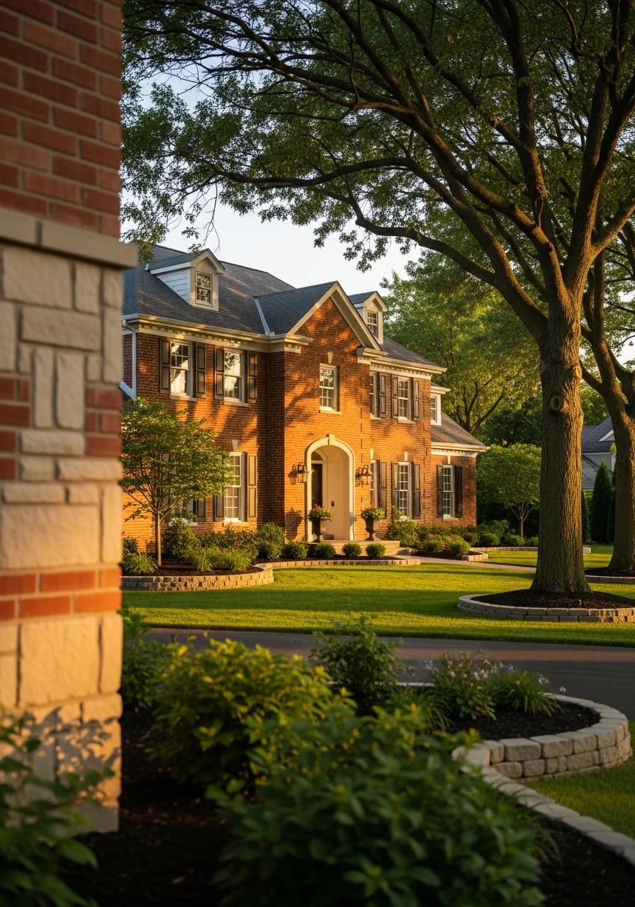 Detailed exterior view of a Palos Hills home showcasing premium finishes and landscape design.